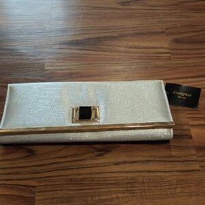 Elegant Silver Clutch with Gold Detail
